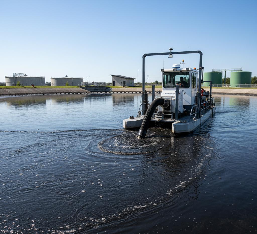 Dredging a municipal water treatment pond